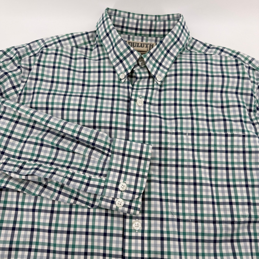 Duluth Trading Co Button Down Shirt Mens Size M Plaid  Green Blue‎ 100% Cotton